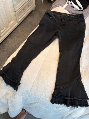 INC International Concepts Black Flare Jeans with Frayed Hem